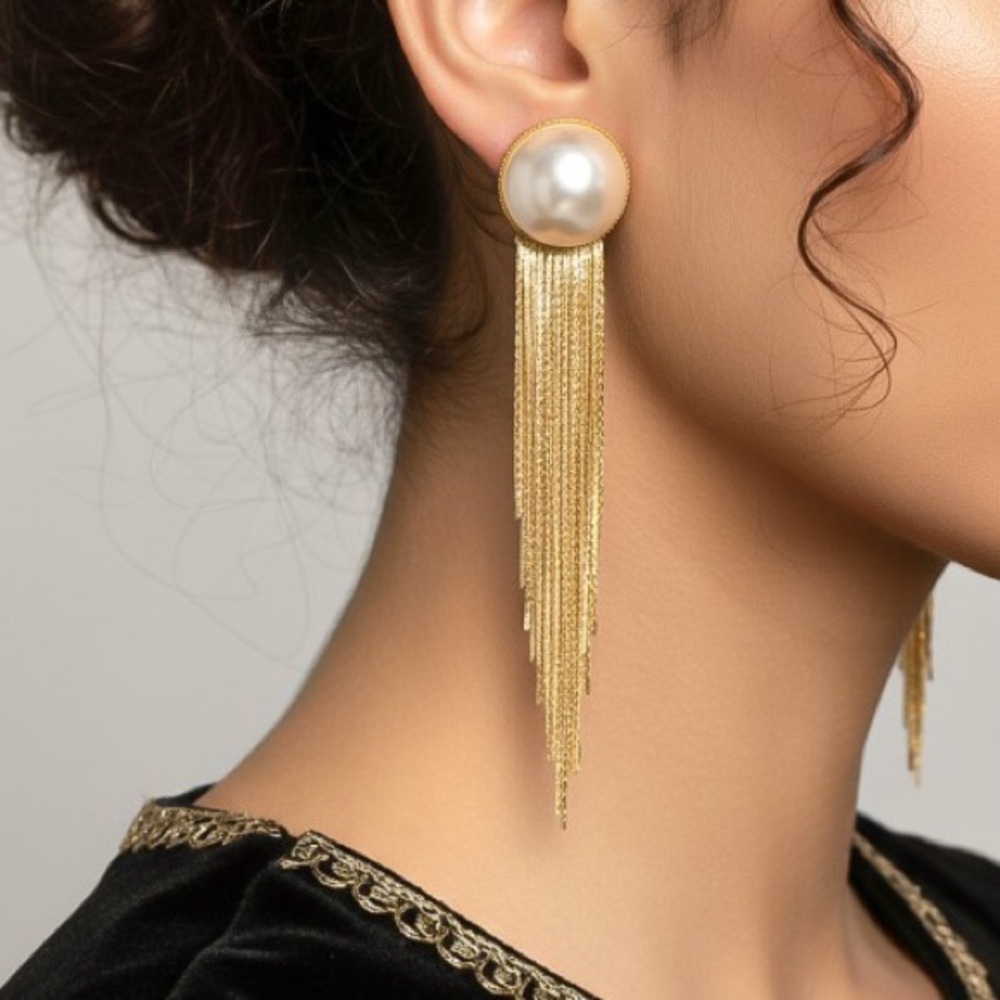 Gold Pearl Fringe Earrings (5007)